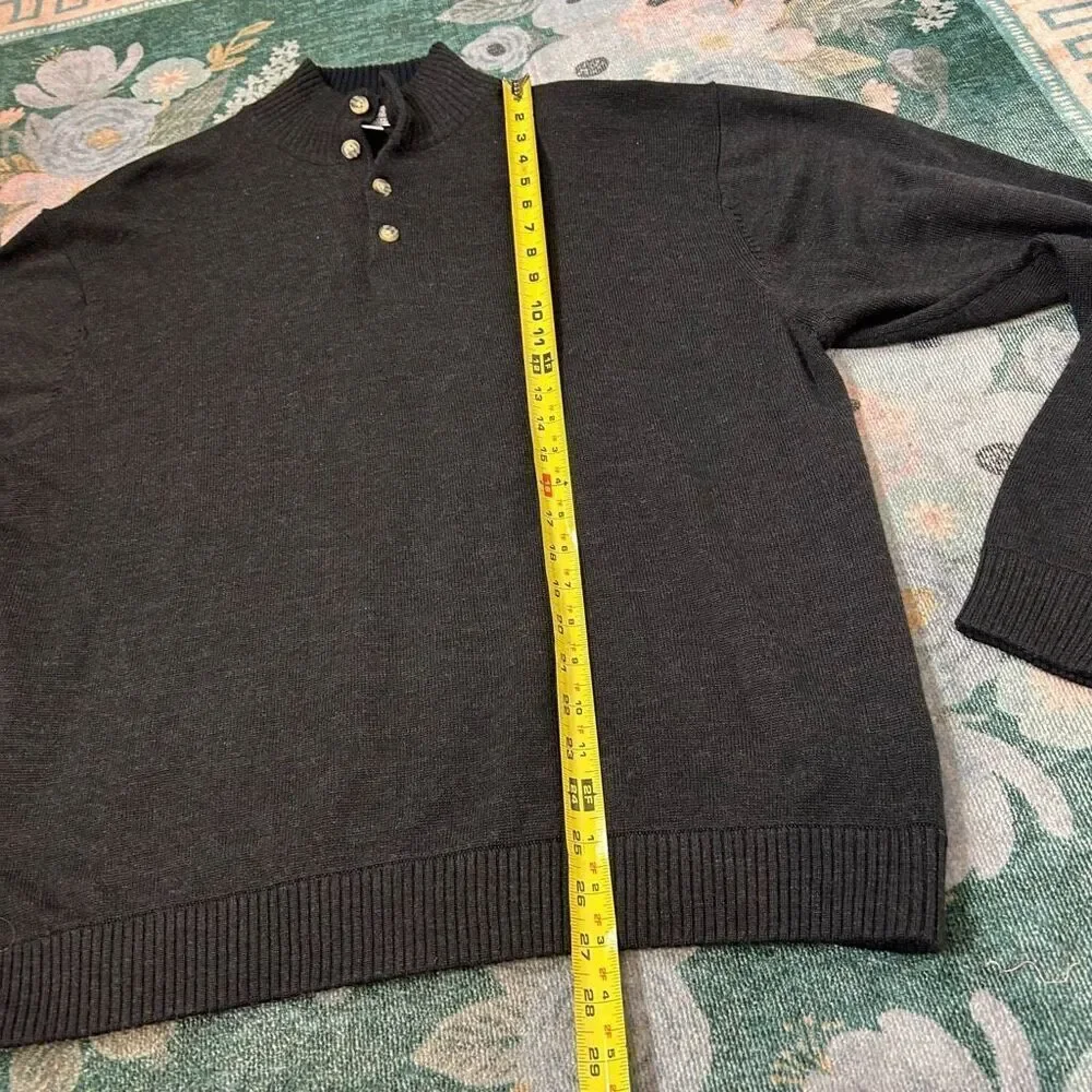 Joseph & Feiss Sweater Men XXL Merino Wool Dark Gray Quarter Button Pullover 2XL